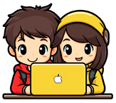 Boy and girl with laptop icon